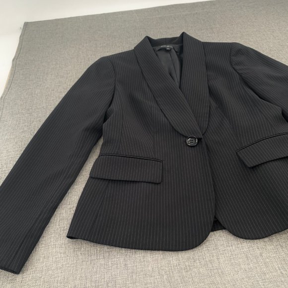 Nine West Womens Black Blazer Long Sleeve One Button Closure Shawl Label Gray St - Picture 2 of 14
